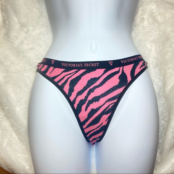 NWT Victoria’s Secret Pink Black Zebra Print Logo Cotton Thong - Picture 5 of 11
